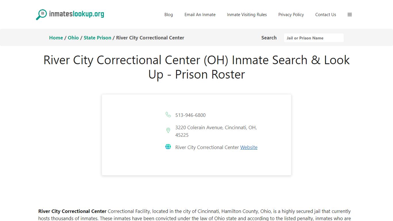 River City Correctional Center (OH) Inmate Search & Look Up - Prison Roster